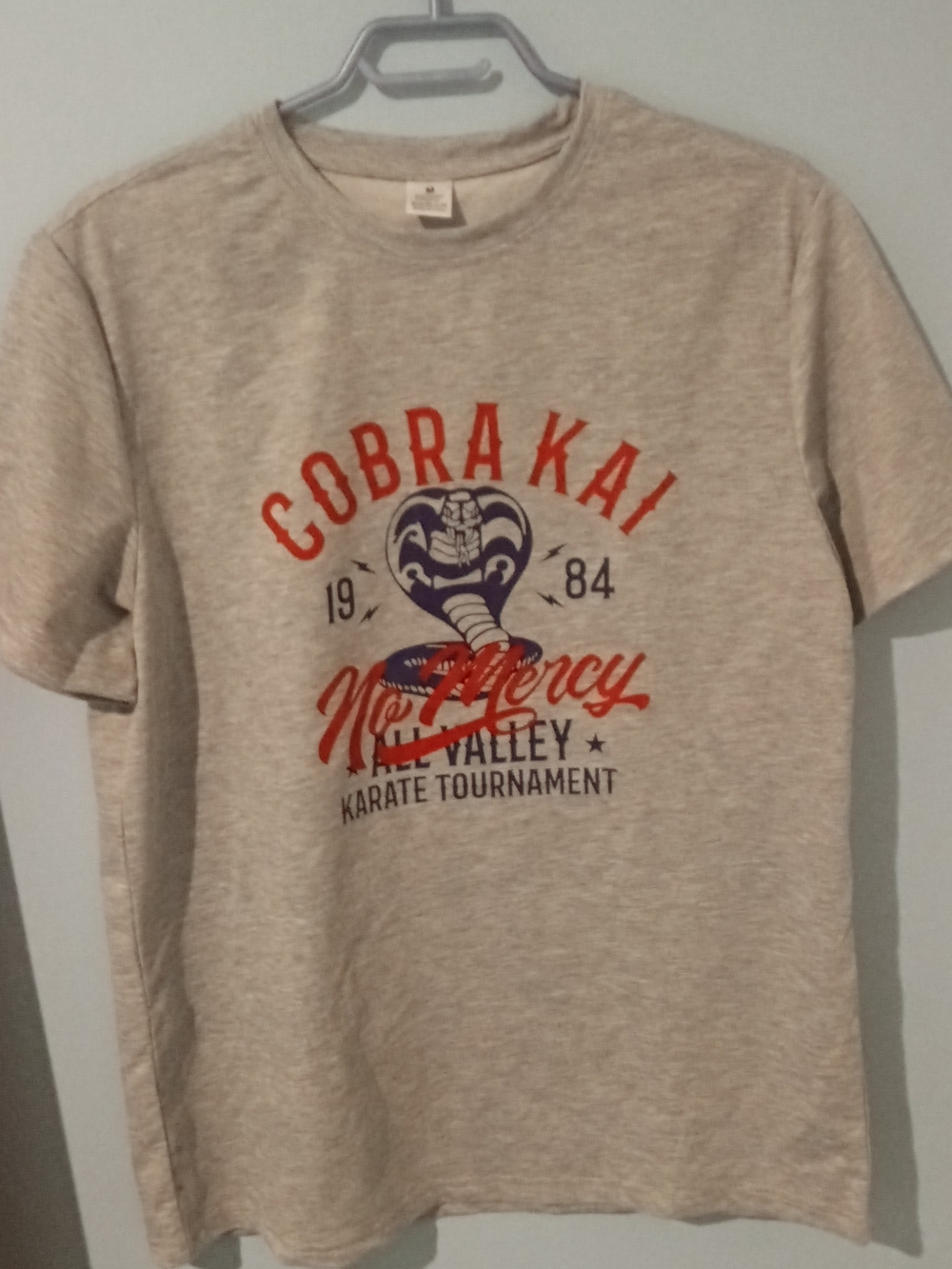 Source Unknown Light Gray Cobra Kai Graphic Tee with Red and Navy Print